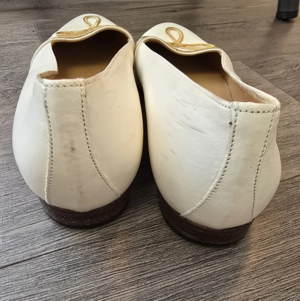 Ralph Lauren Cream Gold Detail Ballet Flats Military Nautical Coastal Preppy
